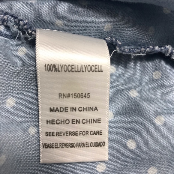 Love 8³ Chambray Blue & White Polka Dot V-Neck Ruffled Sleeve Blouse - Picture 9 of 12